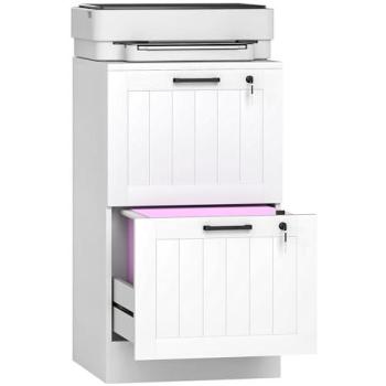 Bureau de Bureau HOMCOM 2 Tiroirs Sécurisés, Barres de Suspension Régulières – Format A4/Lettre, 40×40×71 cm Blanc