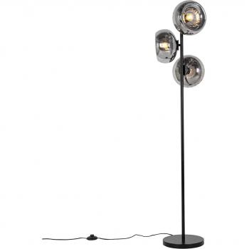 Lámpara de pie Ayesha Art Déco negra con cristal ahumado 3 luces