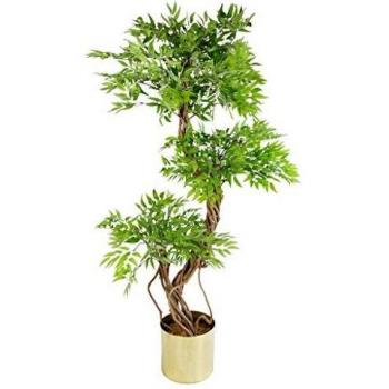 Leaf Realistic Artificial Japanese Ficus Tree, Wood, Green & Gold, 140cm