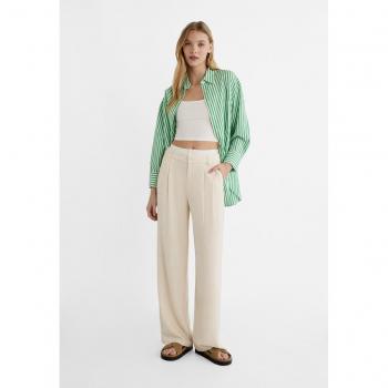 Stradivarius Linen Blend Trousers with Contrast Waistband Stone 12