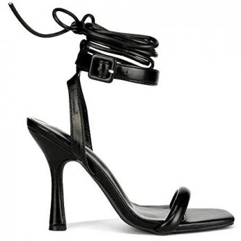 Women’s Althea High‑Heel Strappy Sandals (Square Toe) – Black – XY London – Size 7