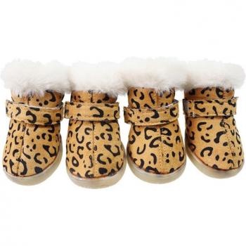 Small Dog Winter Booties with Leopard Print, 4 Pairs
