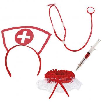 Krankenschwester Glamour Set – Widdmann mit Stethoskop, Haarreif und Spritzenstift