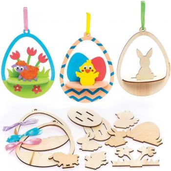 Easter 3D Wooden Hanging Egg Decor Kits (Pack of 5)