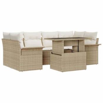 Set de Canapés de Jardin 7 Pièces Beige avec Coussins