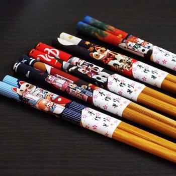 Lucky Cat Pattern Reusable Bamboo Chopsticks