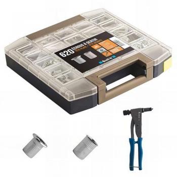 Coffret de 620 écrous à sertir avec pince E‑360NH – M3–M6 inclus