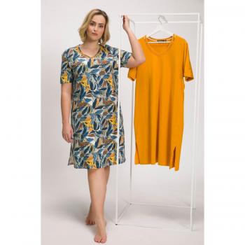 Camicie da notte in cotone arancione, scollatura a V, mezze maniche, confezione doppia, taglia 56/58, per donna