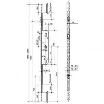 Barillet Crémone Axe 25 mm, Ajustable Haut et Bas, 1780 mm – FERCO G‑24534‑18‑L‑1