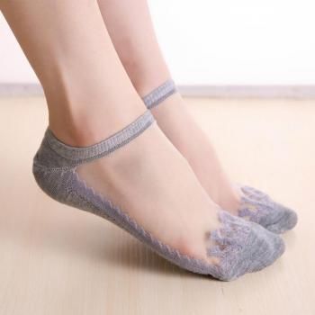 Calcetines ultra delgados con encaje para mujeres, transpirables y antifricción