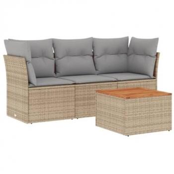 4-Piece Patio Sofa Set with Cushions Beige Poly Rattan