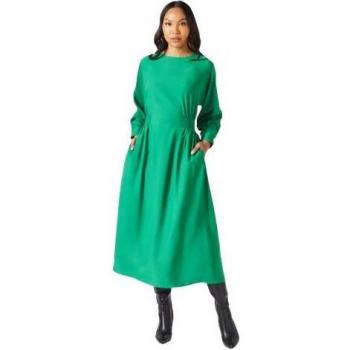 Vestido Verde Midi con Cintura de Crepé para Damas