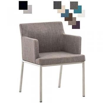 Fauteuil design Richardson – Chaise à table rembourrée, tissu gris, accoudoirs et piètement en acier, charge 200 kg