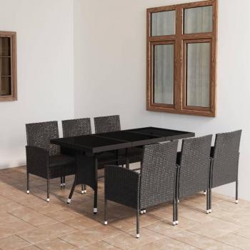 Mobilier patio 7 pièces résine tressée noires