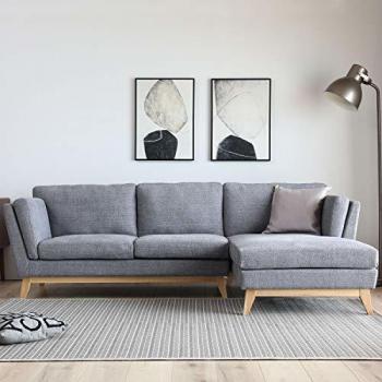 Canapé Scandinave Norden Gris Clair 3 Places avec Méridienne à Droite