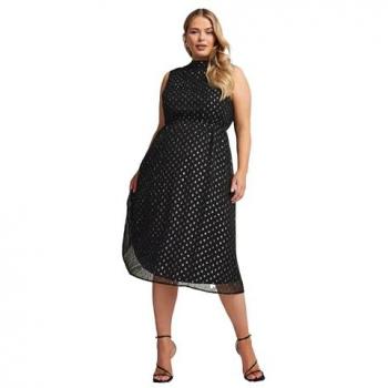 Yours Women's Black Metallic Dobby Dress – Size 18