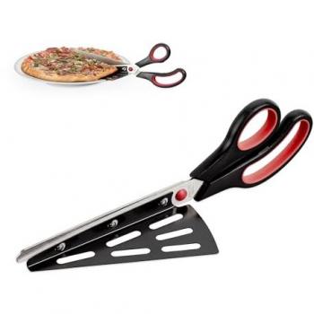 Pizzaschneider mit Heber, Edelstahl-Klinge, ergonomischer Griff, schwarz/rot
