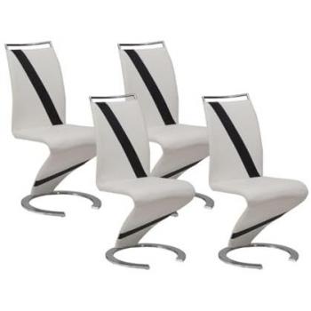 Set 4 Sedie Twizy in Similpelle Bianca e Riga Nera – Vente‑Unique