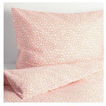 IKEA Trädaster Schlafset – 140×200 cm Bettdecke + 80×80 cm Kissenbezug (120 Fäden/Dm², weiße Fläche mit orange Kreisen