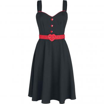 Voodoo Vixen Queen Heart Button Flare Dress – Mittel­lang, Schwarz/Rot 4XL