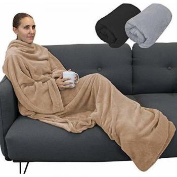 Couverture polaire plaid intégral avec manches et poche Taille adulte Beige Vivezen