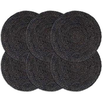Set de Napperons 6 pcs Gris foncé 38 cm Rond Jute