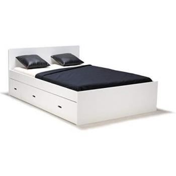 Lit 2 places Zenia blanc 140x190 avec rangement intégré