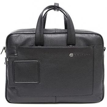 Piquadro Black Leather Briefcase for 44 cm Laptop