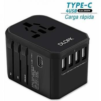 Adattatore DLOPK Viaggio 4 USB e 1 Type-C – Potenza 2000W, Universale per St. Uniti, Regno Unito, Europa, Australia e Asia