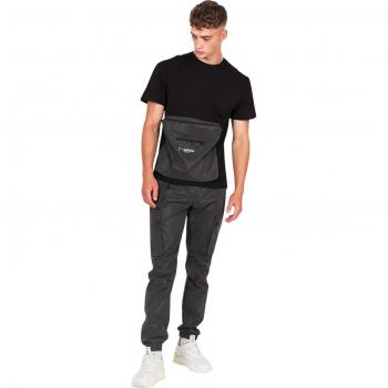 Sixth June Men's Black Reflective Pocket Tee – Größe M – Großes Frontfach
