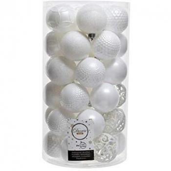 Tube de 37 Boules Décoratives Blanches pour Sapin de Noël Ø6 cm