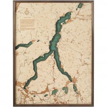 Legno L: Mappa 3D del Lago di Como con Cornice Multicolorata