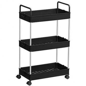 Black Plastic Utility Cart with 3 Baskets