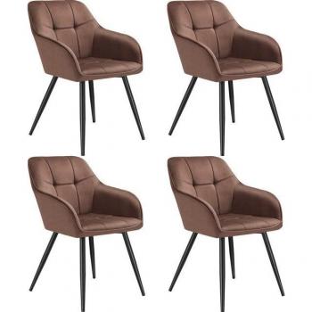 Fauteuils de Salle à Manger TECTAKE 4‑packs – Velours Brun‑Noir
