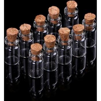 10pcs Mini Corked Glass Bottles, 0.5/1/2/20mL