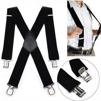 Adult Men's 4 Clip Wide Black Suspenders