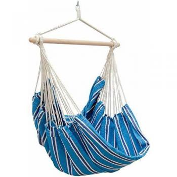 Amaca per sedersi 2 posti 150kg cotone 185x130cm perno girevole 360° Righe Blu