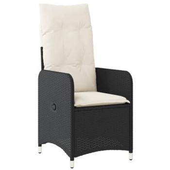 Sillón de patio reclinable con cojines ratán sintético negro