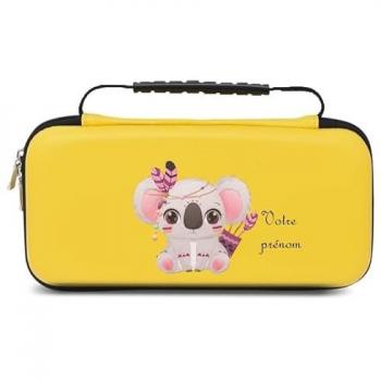 Étui personnalisé Switch Lite en jaune, design koala-boho, plume amovible