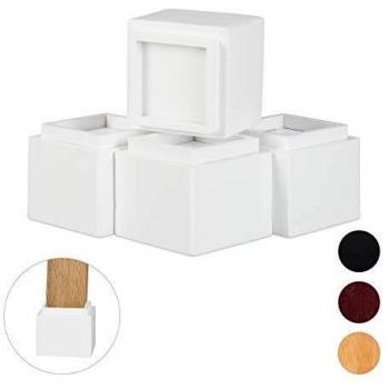 Relaxdays White Bamboo Furniture Risers Set of 4, 8.5 cm Elevation