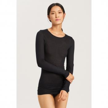 Hanro Damen Longsleeve Rundhals Schwarz XS
