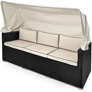 Divano da esterno in polyrattan nero e crema 210x70x70cm