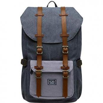 KAUKKO Vintage Rucksack aus Baumwolle mit Laptopfach für 14 Zoll Notebooks, 22L, für Uni und Wandern