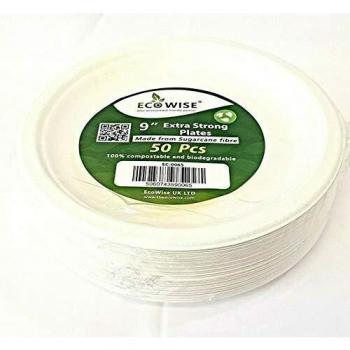 EXTRA STRONG 9 DISPOSABLE PLATES 50 PACK SUGARCANE FIBRE