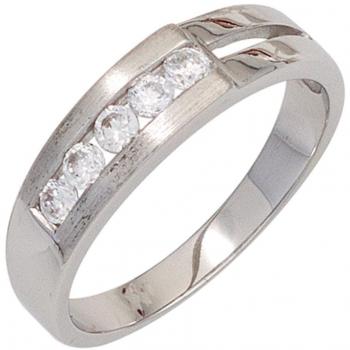 Jobo Damenring 925 Sterling Silber rhodiniert mattiert mit 5 Zirkonia Größe 62
