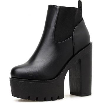 Gdgydh Black Leather High Heel Boots for Women