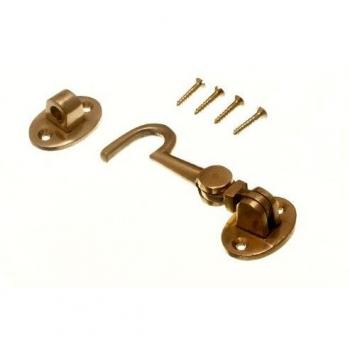 Cabin Hook and Eye 3 Inch Solid Polished Brass with Screws