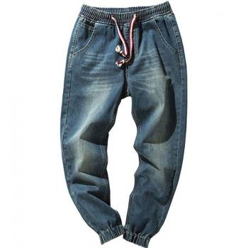 Streetwear Harem Jeans Männer Blau Elastische Taille Plus Größe 5XL