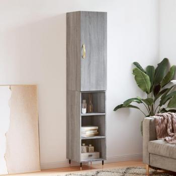 Credenza Alta in Legno Multistrato Grigio Sonoma 34,5x34x180 cm con 3 Ripiani