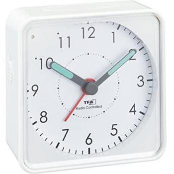 TFA Dostmann Funk-Wecker Picco, 60.1510.02, leises Uhrwerk, Weiß, L 75 x B 31 x H 75 mm